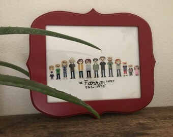 Custom Cross Stitch LARGE Family Portrait (9+ characters)