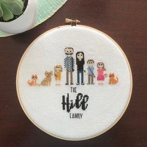 Custom Cross Stitch Family Portrait (6-8 characters)