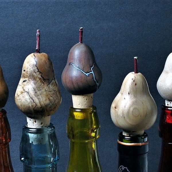 Pear Shaped, Wine Bottle Stoppers, With Stem, Various Hardwood Bottle Stoppers, Wine Cork