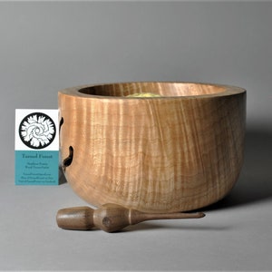 Large Tiger Maple Yarn Bowl With Nazca Inspired Lines, Heavy Yarn bowl, Multiple yarn, Handcrafted wooden Yarn bowl, Stunning Wood Bowl image 3