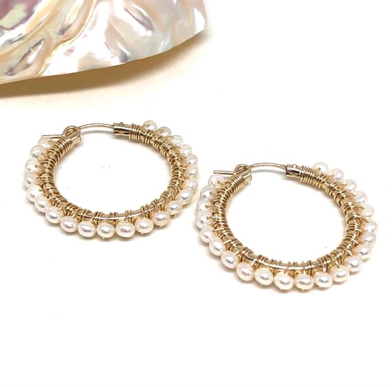 Etsy pearl hotsell hoop earrings