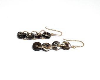 14k Gold Filled Shell Earrings: Iridescent Dangle Earrings