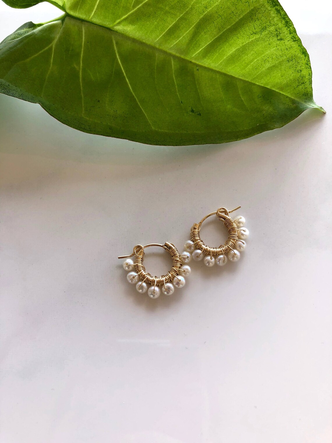Pearl Hoop Earrings Formal Earrings Gold Hoops White Pearl Etsy