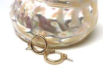 Tiny gold hoop earrings, 14kgf gold filled huggy hoops, huggie earrings, latch back hoop, mini hoops