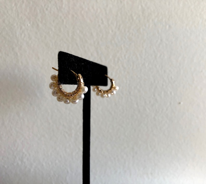 Pearl Hoop Earrings Formal Earrings Gold Hoops White Pearl Etsy