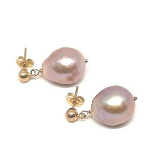 Natural pink pearl earring, Baroque pearl earrings, 14k gold earrings, freshwater pearl earrings, June birthstone, bridal earrings