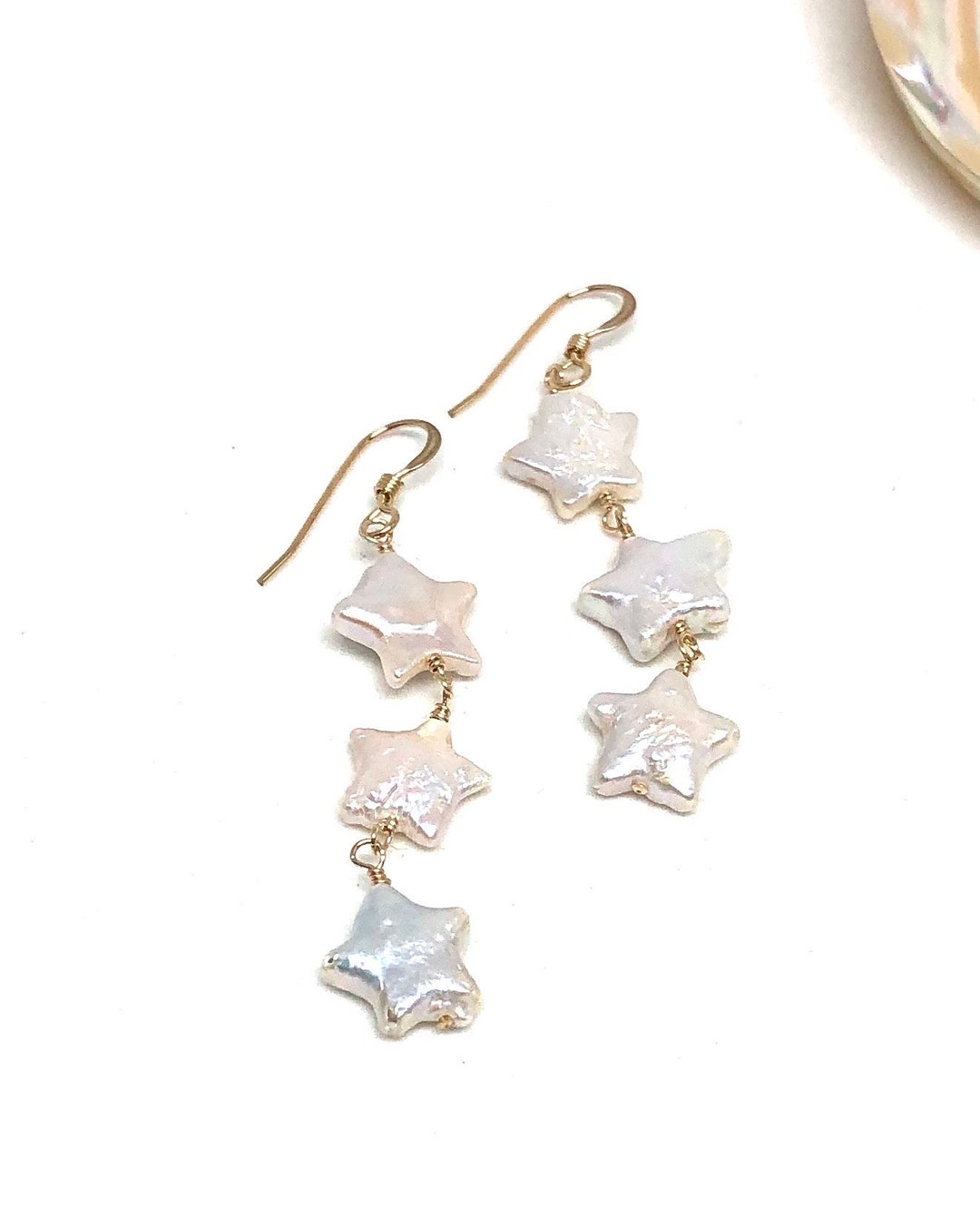 Star Pearl Earrings, Dangle Pearl Earrings, Freshwater Pearl 14k Gold ...