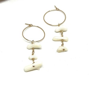 White Coral Hoop Earrings: 14k Gold Filled Dangle Huggies