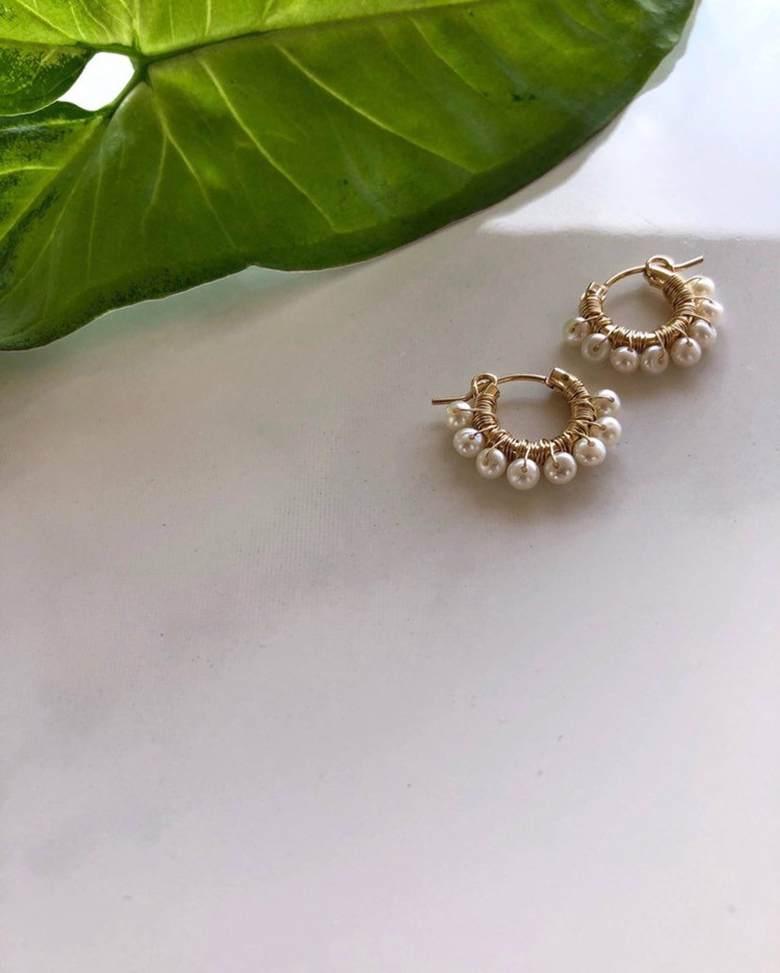 Pearl Hoop Earrings Formal Earrings Gold Hoops White Pearl Etsy