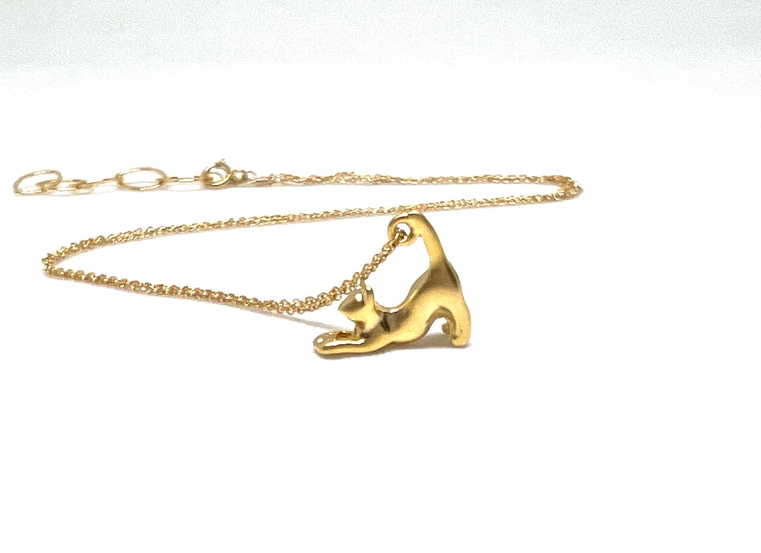 Tiny Cat Necklace, 14k Gold Cat Pendant Necklace, Handmade Cat Jewelry