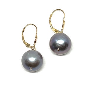 Handmade Gray Mother of Pearl 14k Gold Earrings