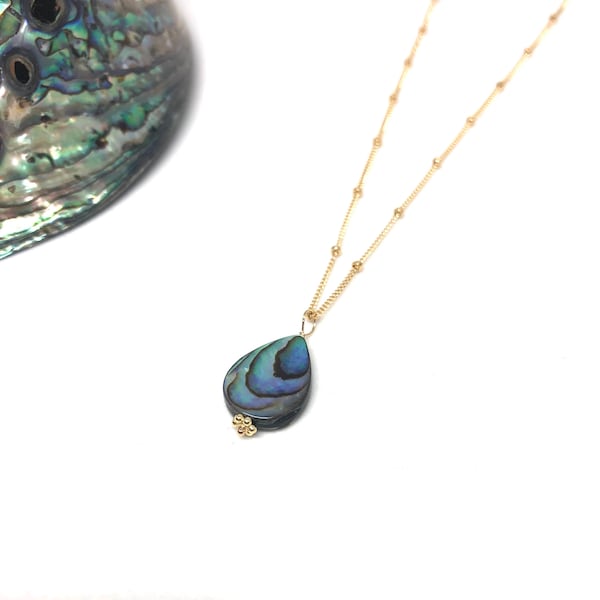 Moana necklace, abalone shell 14kgf gold chain jewelry, handmade paua shell jewelry, aloha handcrafted ocean lover gift