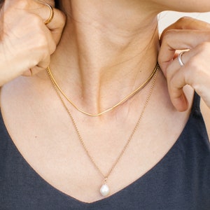 Dainty Pearl Necklace: 14k Gold Filled Beaded Chain, Handmade
