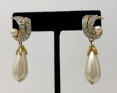 Designer Faux Pearl and Rhinestone Dangling Earrings Edwin Pearl