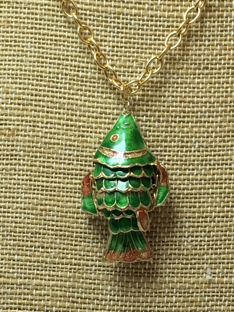 Cloisonne Fish Necklace Articulated Fish Pendant Vintage