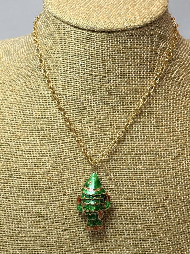 Cloisonne Fish Necklace Articulated Fish Pendant Vintage