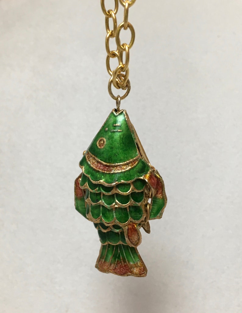 Cloisonne Fish Necklace Articulated Fish Pendant Vintage