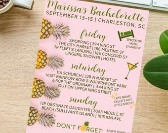 CHARLESTON Bachelorette Itinerary  - Customized with details *Printable/Digital