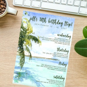 BEACH Itinerary - Customized with details | KEY WEST, Birthday, Vacation, Bachelorette