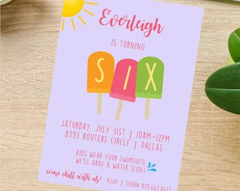 Kids Birthday Invite Invitation Printable Digital Sixth Six 6 Popsicles Summer  - Customized with details