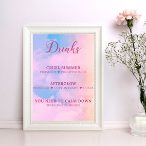 LOVER Menu *Customized* Taylor Swift Drinks Pastel Watercolor Printable / Digital File (Bridal Shower, Bachelorette, Birthday)
