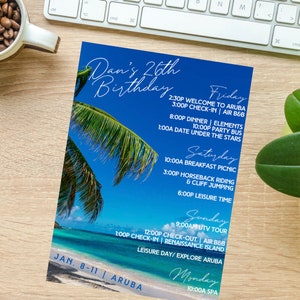 BEACH Itinerary - Customized with details | ARUBA, Birthday, Vacation, Bachelorette