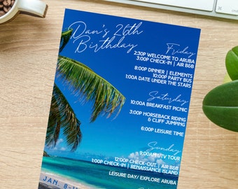BEACH Itinerary - Customized with details | ARUBA, Birthday, Vacation, Bachelorette