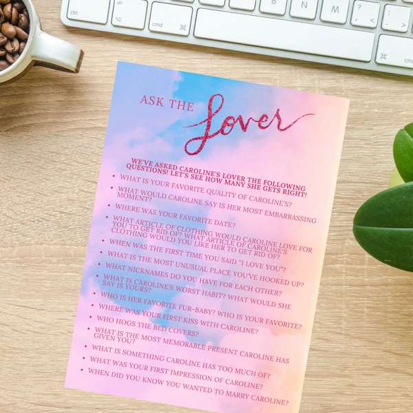 TAYLOR SWIFT Game Ask the Lover *Customized* Printable (Bridal Shower, Bachelorette, Birthday)