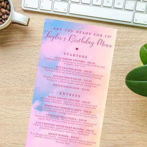 LOVER Menu *Customized* Taylor Swift Pastel Watercolor Printable - Customized with details (Bridal Shower, Bachelorette, Birthday)