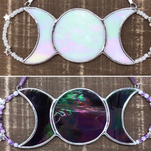 Triple Moon Goddess Symbol, Celestial Decor, Moon Phase, Stained Glass Moon Ornament, Suncatcher, Luna