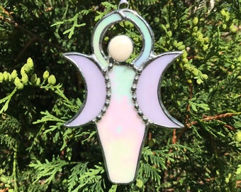 Triple Moon Goddess Symbol, Celestial Decor, Moon Phase, Stained Glass Moon Goddess Ornament, Suncatcher, Luna