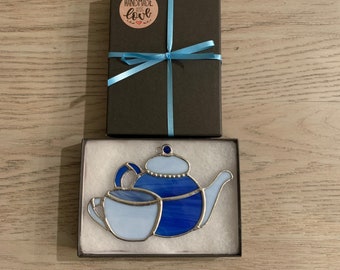 Stained Glass Tea Pot & Tea Cup Ornament, Suncatcher, Tea Time, Tea Lovers Gift, Mothers Day Gift
