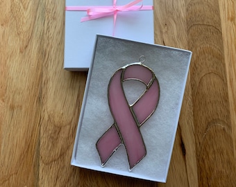 Breast Cancer Awareness Ribbon, Stained Glass Breast Cancer Ornament, Breast Cancer Survivor, Breast Cancer Gift, Pink Awareness Ribbon