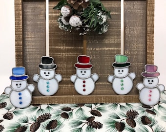 Snowman Ornament, Suncatcher, Miniature, Gift, Snowman Keepsake, Snowman Decoration, Stocking Stuffer, Stained Glass, Teacher Gift Idea