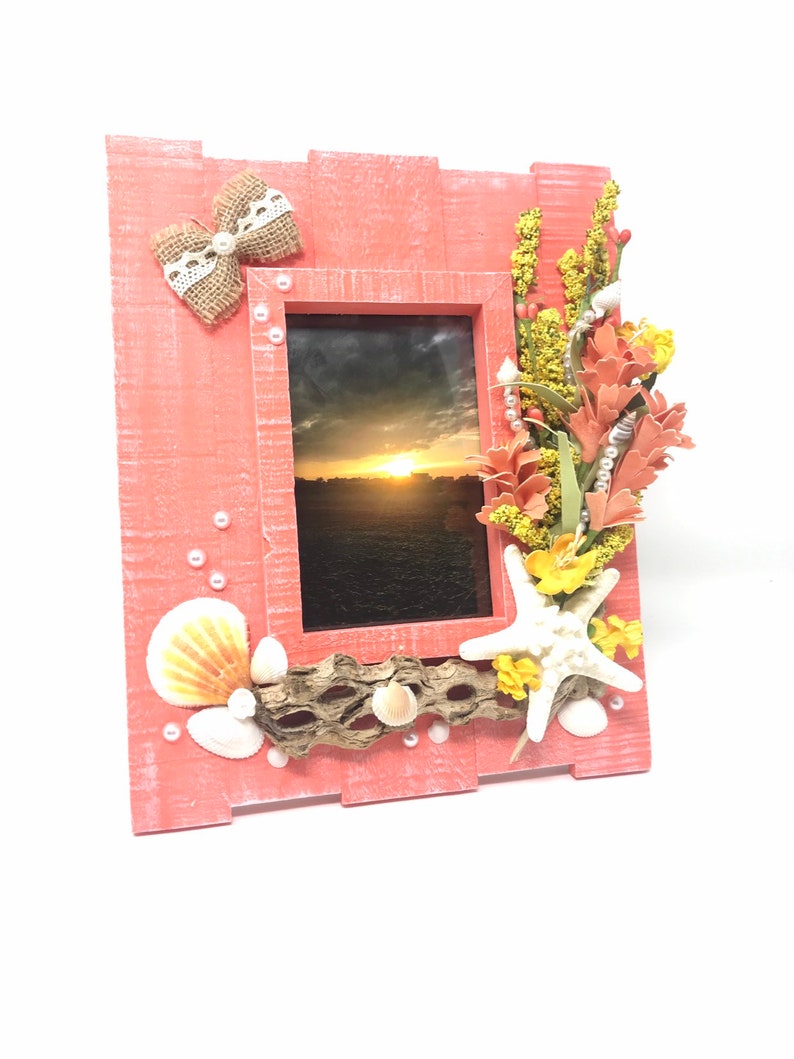 Wood Beach Photo Frame. Seashell Picture Frame 4X6 Beach Etsy
