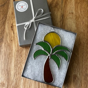 Stained Glass Palm Tree Ornament, Suncatcher, Summer Vibes, Summer Vacation, Sunrise, Sunset