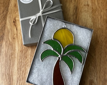Stained Glass Palm Tree Ornament, Suncatcher, Summer Vibes, Summer Vacation, Sunrise, Sunset