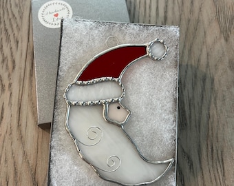 Moon Santa Stained Glass Ornament, Suncatcher, Stained Glass Santa, Christmas Gift, Snowman, Stocking Stuffer