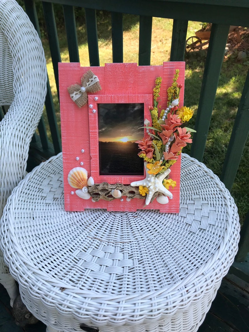 Wood Beach Photo Frame. Seashell Picture Frame 4X6 Beach Etsy
