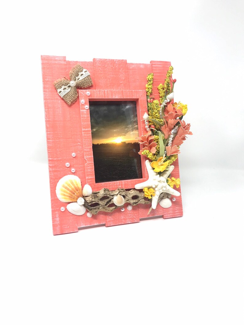 Wood Beach Photo Frame. Seashell Picture Frame 4X6 Beach ...