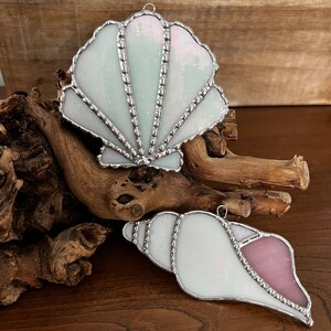 Stained Glass Sea Shell Ornament, Suncatcher, Seaside, Ocean, Coastal Decor, Beach