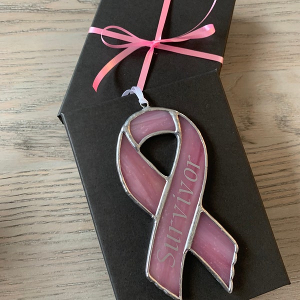Personalized Breast Cancer Survivor Awareness Ribbon, Stained Glass Breast Cancer Ornament, Suncatcher, Mom, Sister, Daughter, Support, Gift
