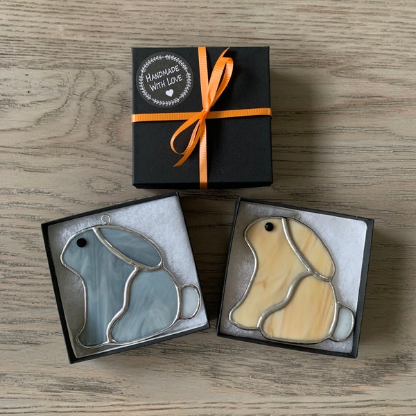 Bunny Stained Glass Ornament, Easter Bunny Suncatcher, Miniature Bunny Keepsake, Rabbit Decoration, Easter Gift,