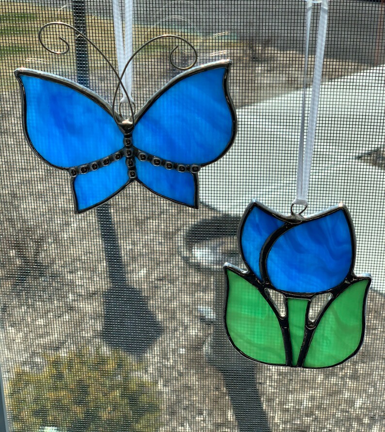 Butterfly & Tulip Gift Set Stained Glass Ornaments Etsy