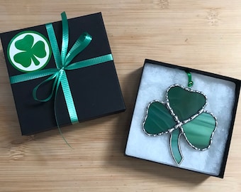 St. Patrick's Day Shamrock, 4 Leaf Clover, Ornament Gift, Stained Suncatcher, Keepsake