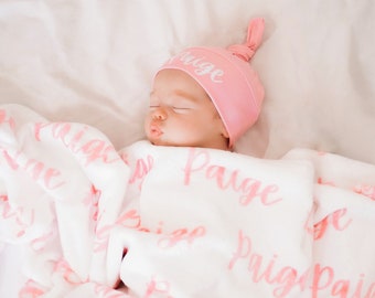 Blanket & Hat Set - Personalized Plush Minky and Baby Hat