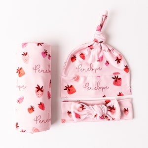 Personalized Swaddle Blanket - Strawberries