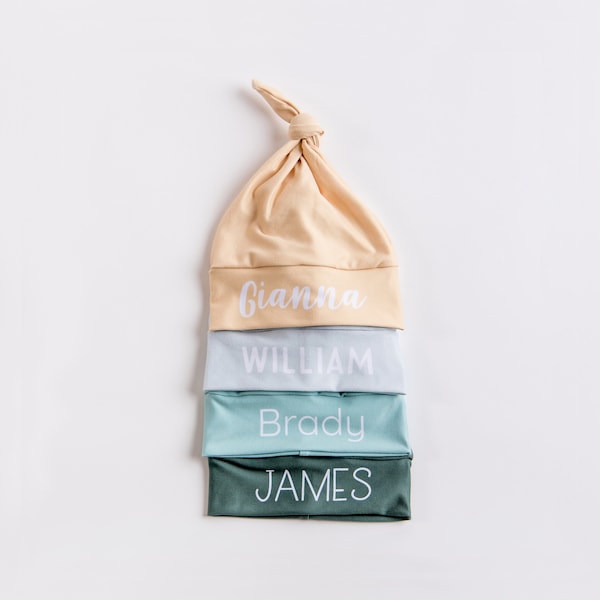 Baby name hat with top knot