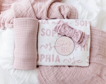 Baby girl gift set with personalized blanket and accessories - lilac