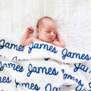 White Background Plush Minky Personalized Baby Name Blanket image 1